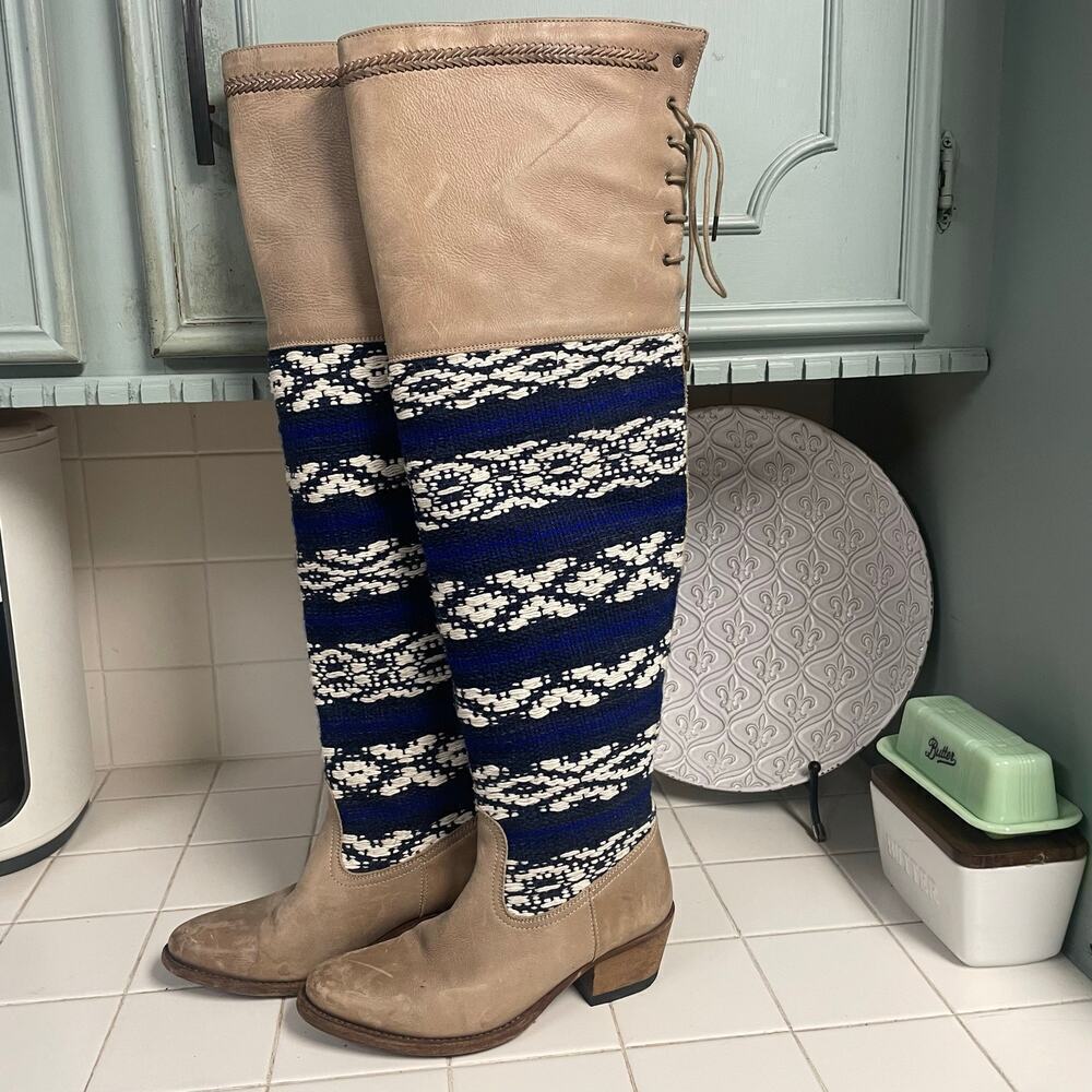 Cobra Society Above Knee Leather Sweater Boot Lace Up Made in Spain Sz 37 US 6.5